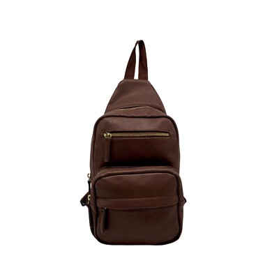 Unbranded Brown Multi Pocket Sling Backpack | eBay display picture 1