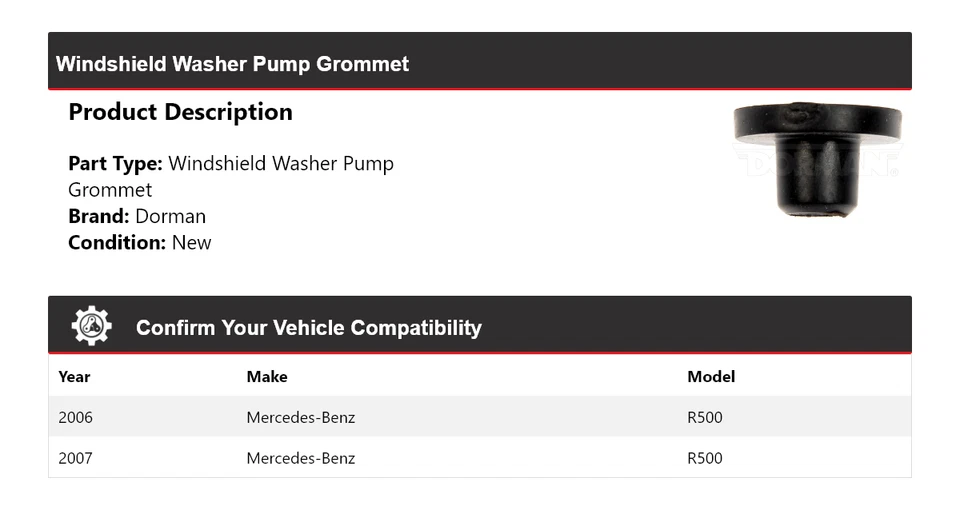 For 2006-2007 Mercedes-Benz R500 Dorman Windshield Washer Pump Grommet - Image 2 of 4