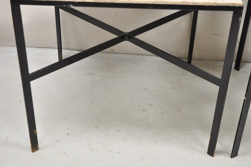 Vintage Paul McCobb Style Wrought Iron and Marble Square Side Tables - a Pair - Picture 11 of 12