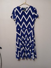 Lauren Ralph Lauren Midi/Maxi Dress M Blue And White Short Sleeve Stretch Soft