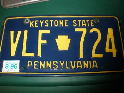 Vintage License Plate Pennsylvania Keystone State Exp 8/96 VLF 724