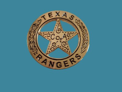 Texas Rangers Novelty Badge - Old West Gold Star Pinback, 1 5/8 Inches, Replica