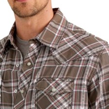 Wrangler Retro Premium Men's Long Sleeve Plaid Snap Shirt Brown
