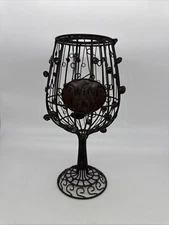 WINE CORK HOLDER Caged Brown Metal Wine Glass Shaped Purple Green Glass Marbles