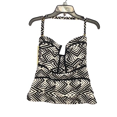 Island Waves Estilo Black & White Swim Suit Top with Halter Strap Women s 8 NWOT