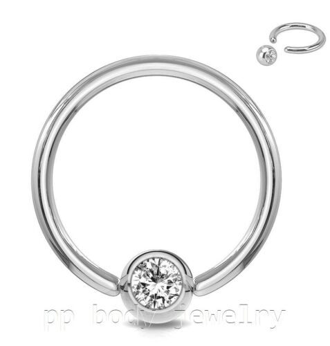 1PC. Surgical Steel CZ Captive Bead Ring Earring Septum Labret 20G 18G 16G - Picture 1 of 4
