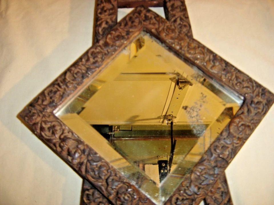 Antique  Gesso Diamond Shaped Beveled Mirror attached to an H frame ~053 - Image 2 of 4