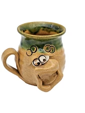 Pretty Ugly Pottery Made in Wales Face Cup Mug with Handle Handmade and Glazed