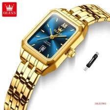OLEVS Quartz Rectangular Women Watch Stainless Steel Waterproof Date Wrist Watch