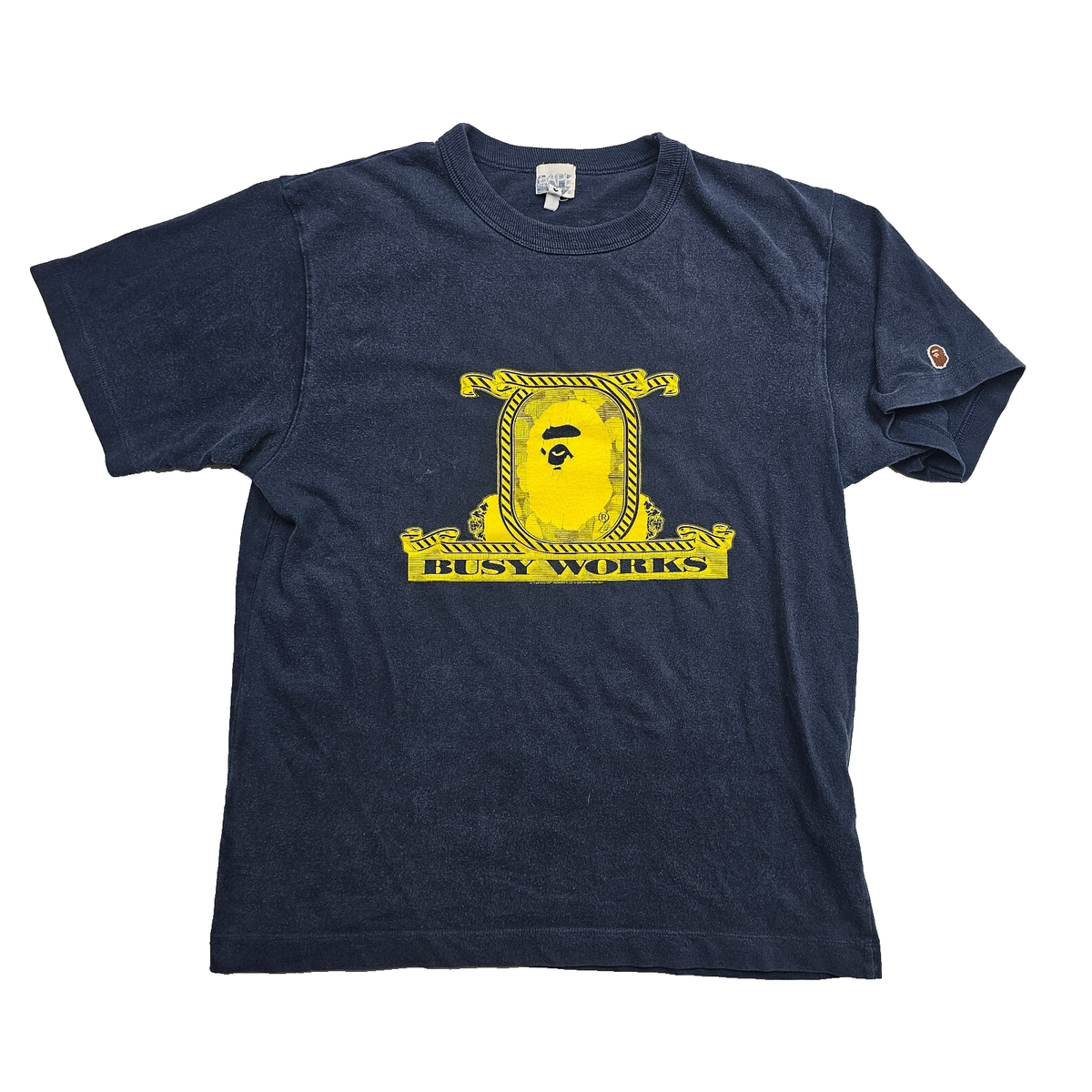 Vintage A Bathing Ape Bape Busy Works Navy Blue & Yellow 2007 T