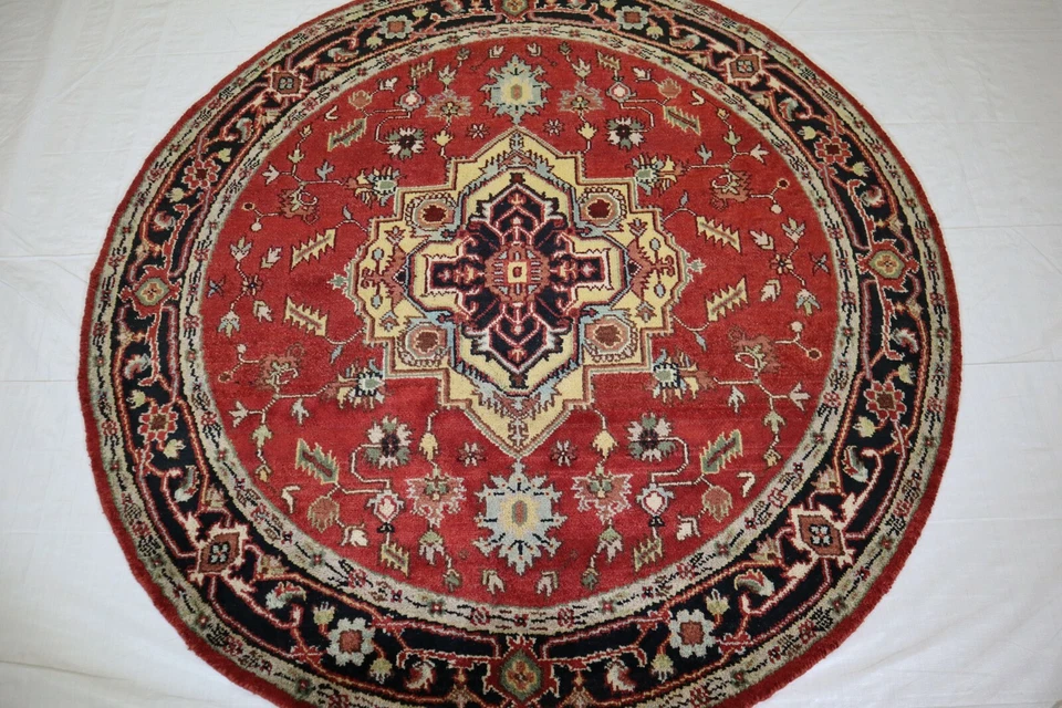 5'11" x 5'11" ft. Serapi Hand Knotted Oriental Wool Caucasian Kazak Round Rug - Image 2 of 4