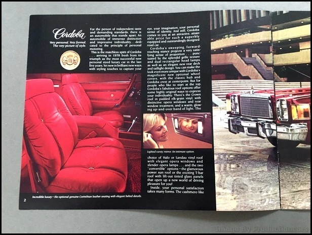 1978 Chrysler Cordoba and Crown Original Car Sales Brochure Catalog - Image 3 of 4