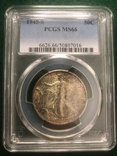 Beautifully Toned 1945-S Walking Liberty Half Dollar PCGS MS66 
