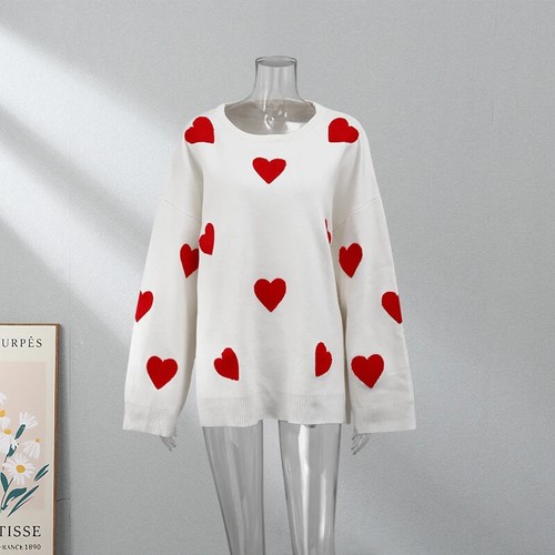 Women's Oversized Heart Sweater, Valentine's Day Sweater, Pullover Sweaters - Picture 15 of 62