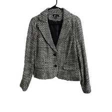 AB STUDIO Women's Blazer Size 12  Black & White w Metallic Threads Career