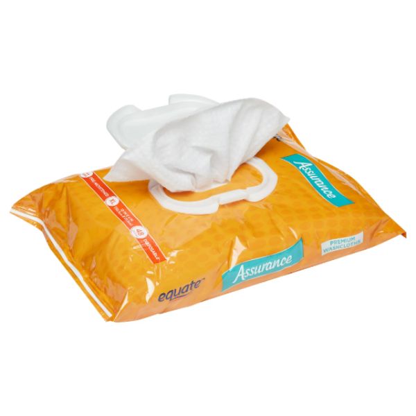 NEW Equate Assurance Disposable Wipes Washcloth PreMoistened XL 12" x