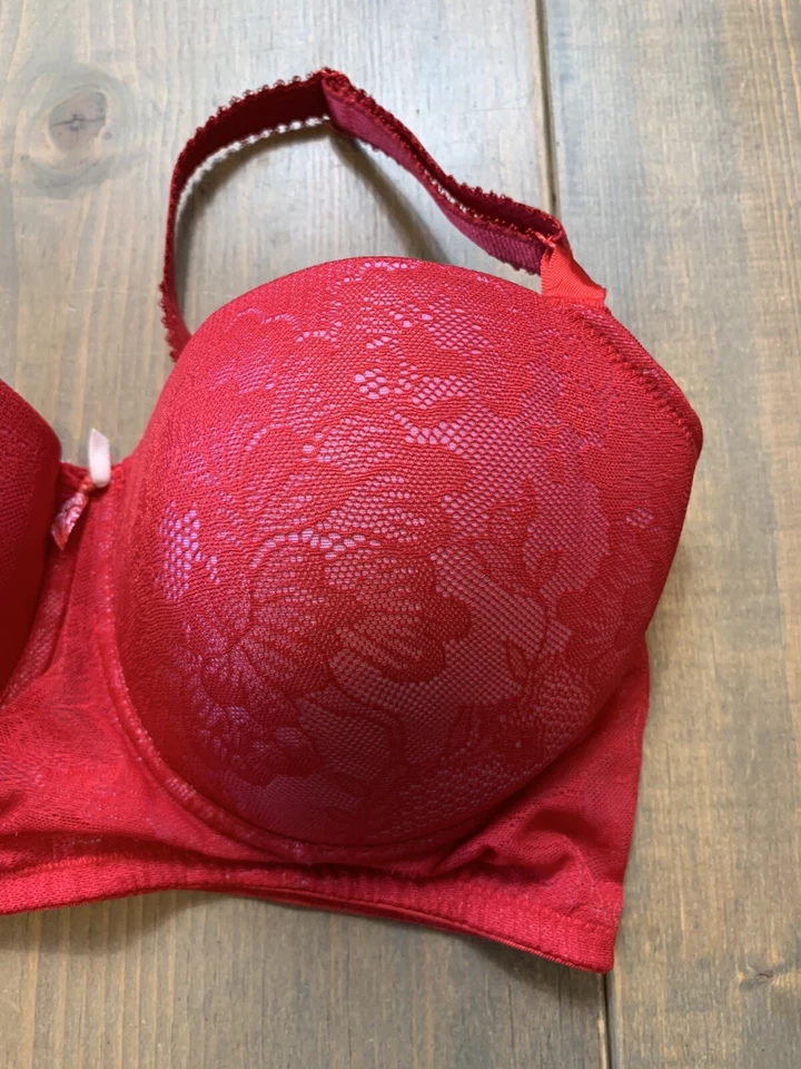 Josie Natori Women's Red Underwire Floral Lace Bra Size: 32DD — 第 2/4 张图片