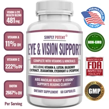 Eye & Vision Support - Lutein & Zeaxanthin for Eye Health & Clarity | 60 Capsule