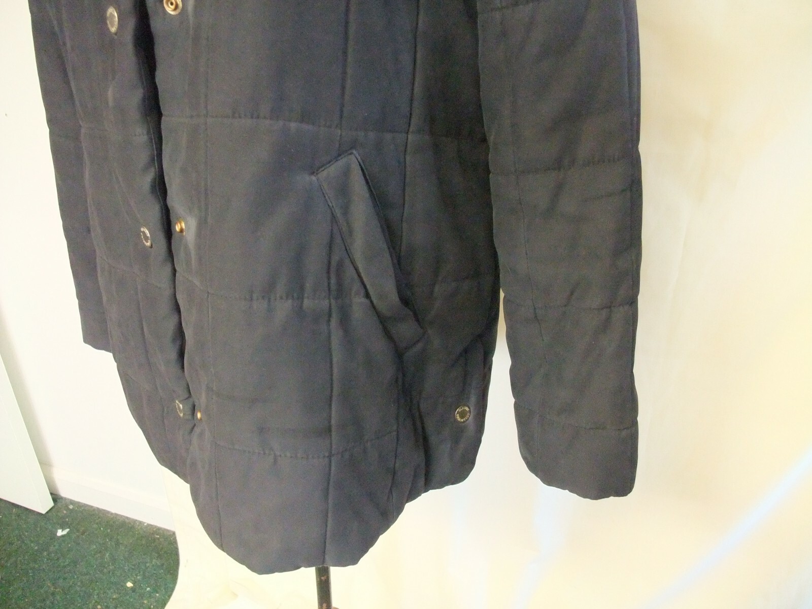 ALTRA Cappotto Donna M&S UK 14 nero trapuntato poliestere lunghezza 30" collo a contrasto 1488