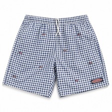 Vineyard Vines Swim Trunks Men's Small Blue Gingham USA Flag Whale 7 Inseam