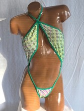 Cross front one piece thong bodysuit one size fits most sheer lace