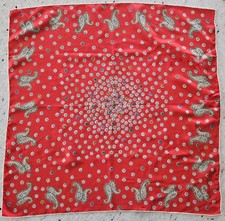 Vintage Red Paisley 27" x 27" Hand Rolled And Stitched 100 Silk Scarf