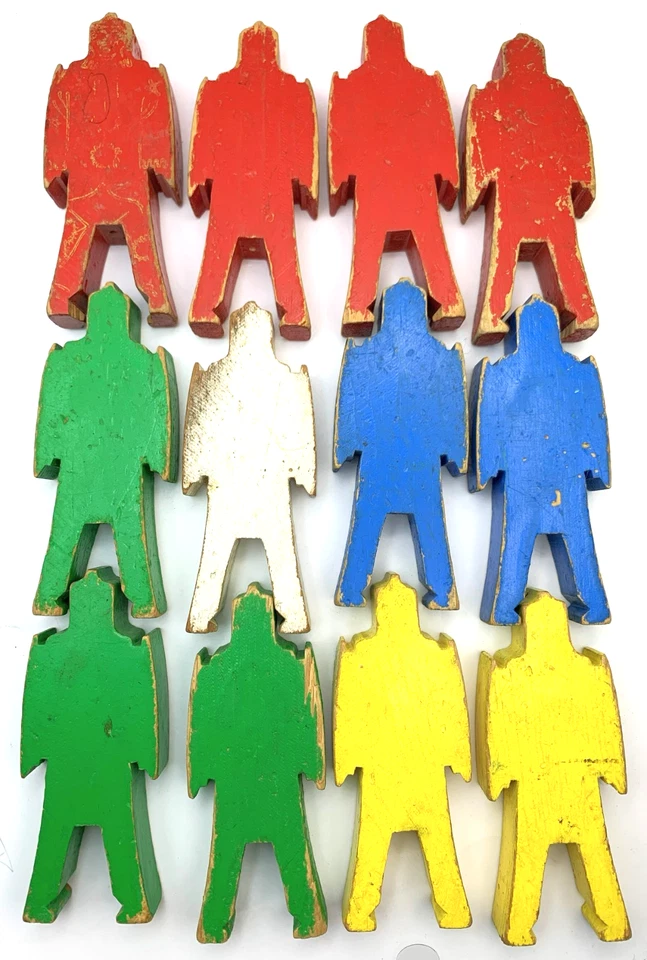 批量 12 件 复古 1940 年代 Bill Ding Build Stack 平衡木玩偶玩具积木 4.5 英寸 — 第 3/4 张图片