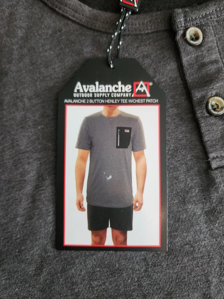 Camisa Avalanche Para Hombres 2 Botones Henley Camiseta Parche en el Pecho Manga Corta Gris XL Foto 3 de 4