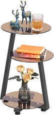 round End Table Tempered Glass Side Table with Metal Frame, Accent Table Nightst