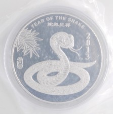 2013 Apmex Year Of The Snake Design 5 Ounce .999 Fine Silver Coin Ogp Capsule