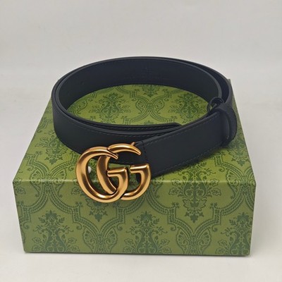 Gucci GG Marmont Women s Belt Black Calfskin Leather Gold Buckle Size 90