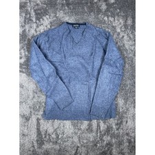 Nautica Blue V Neck Long Sleeve Sweater Mens Size Large Wool Blend Cable Knit