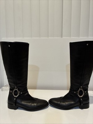 Botticelli Riding Knee High Leather Boots Side Zip Silver Buckle Italy Size 37