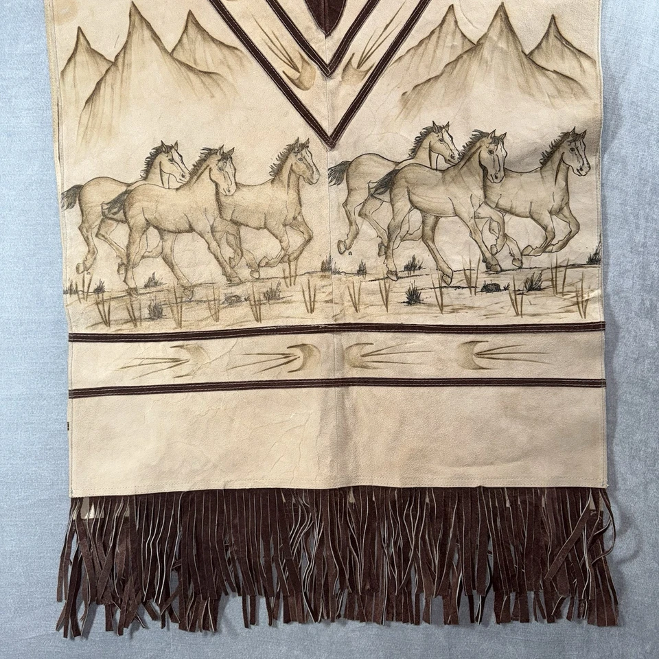 Authentic Leather Handmade Poncho Horses Artisan Fringe Mejia Made In Mexico - Image 3 of 4
