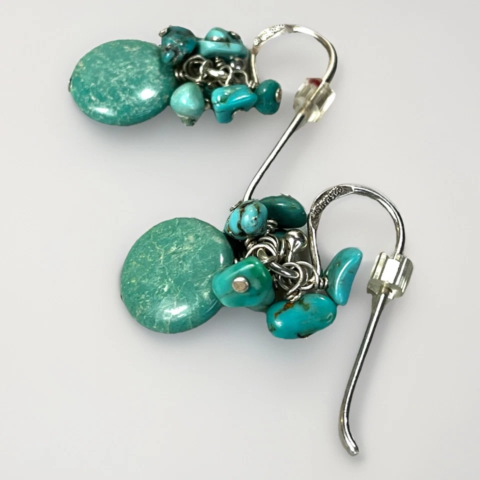 Vintage Barse Sterling Silver Turquoise Cluster Drop Dangle Dangle Earrings 925 - Image 2 of 4