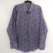 Alan Flusser Shirt Mens Large Blue Paisley Print Button Down Long Sleeve Casual