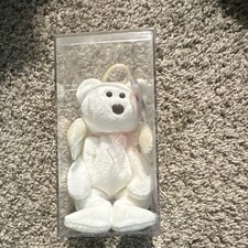 Ty Beanie Babies Bear Plush White Iridescent Wings Display Case Vintage 2000