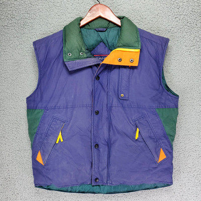 Vintage 90s Gant Colorblock Down Vest Mens M Purple Green Puffer Outdoor Camp