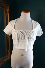Pretty Little Thing Square Neck Milkmaid White Crop Top Tie Front Coquette 8