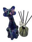 Winking Alley Cat Cobalt Blue Carnival Glass by Mosser for Fenton Glass 11 inch