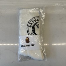 New a Bathing Ape Circle Logo Socks Cream  Black