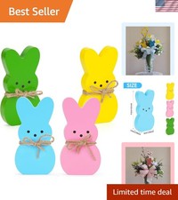 Easter D cor, 4 Pcs Bunny Table Decorations Wooden Spring Signs for Home, Woo...
