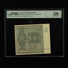 1945 Finland Finlands Bank 100 Markkaa Pick#88 PMG 58 EPQ Choice About UNC