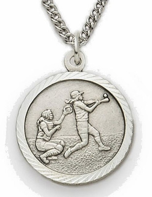 Sterling Silver Women s Softball Pendant   St. Christopher Back + 18'' Necklace