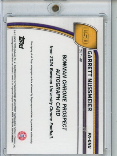 2024 Bowman Chrome Garrett Nussmeier Auto Gold /50 - Picture 2 of 2