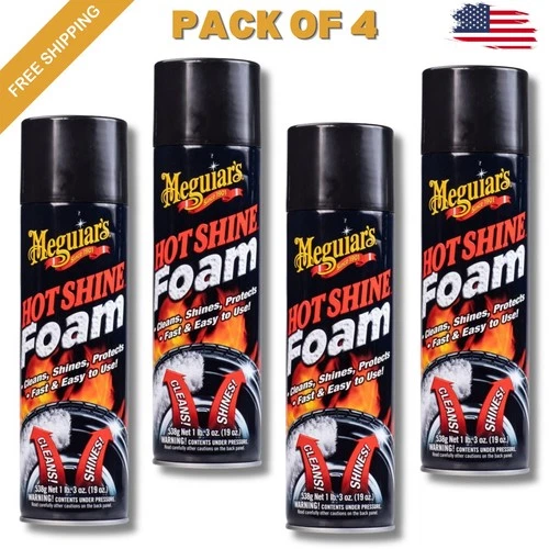 (4 Pack) Meguiar's Hot Shine Tire Foam, G13919, 19 oz, Aerosol, Easy Spray Foam - product listing photo