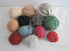 12 VINTAGE PRIMITIVE Knit FABRIC RAG BALLS AUTHENTIC for Weaving Rugs or Display