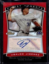 2010 Finest Moments Autographs Ubaldo Jimenez #FMA-UJ Refractors Red /25 Rockies