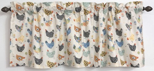Farmhouse Rooster Chicken Valance Farm Cream Kitchen Window Curtain Topper Decor - Picture 7 of 12