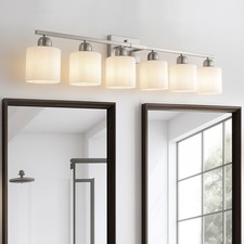 6 Lights 38" Vanity Light Nickel Bathroom Mirror Milk Glass Shade Wall Sconce UL